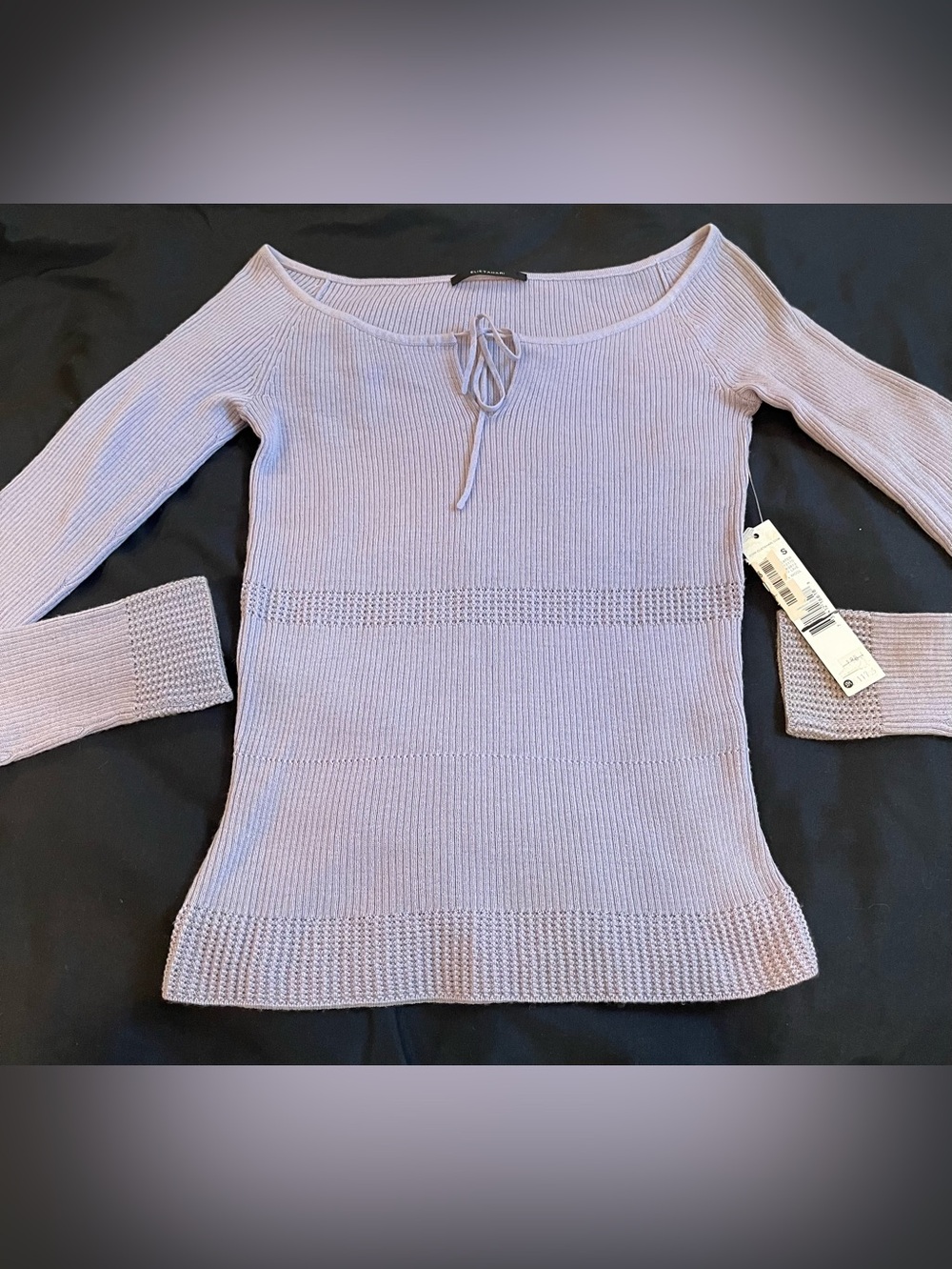 NWT*ELIE TAHARI  Ribbed Knit in Pale Lilac Sweater*Scoop Neck MSRP $138